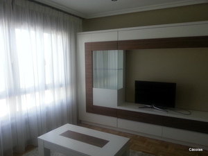 Modular de salón en Roble con tirador en nogal americano.