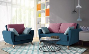 Sofá-cama a juego con butaca-cama estilo nórdico