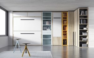 HABITACIÓN PARA DOS, CAMA ABATIBLE DOBLE, ESCRITORIO PLEGABLE , ARMARIO RINCÓN Y DOBLE ESTANTERÍA