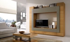 Modular de salón en roble con laca, varios acabados
