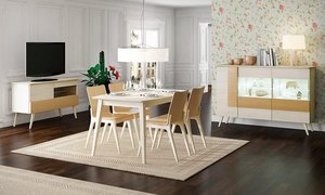 Conjunto de salón comedor en roble con pata vintage