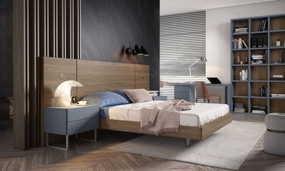 Dormitorio estilo moderno con zona de librería