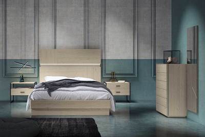 Habitación estilo industrial , mesitas con pata metálica