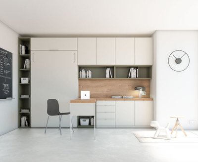Dormitorio completo con cama abatible , armarios y escritorio