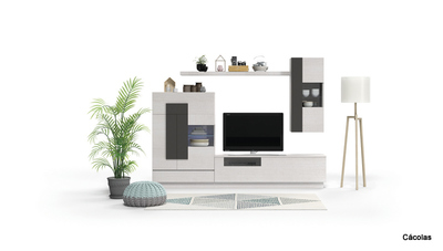 Modular de salón en color blanco con tiradores en color antracita