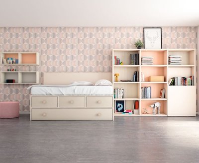 Librería a medida a juego con cama compacta , varios acabados