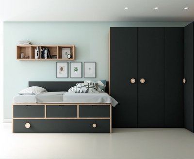 Cama compacto con dos camas y cajones intermedios