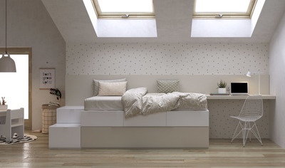 Cama compacto con cajones intermedios , escritorio y escaleras.