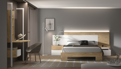Habitación juvenil estilo nórdico, color roble y blanco