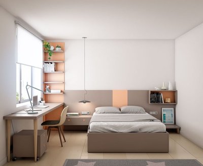 Habitación juvenil con estantería y escritorio , varios acabados y medidas.