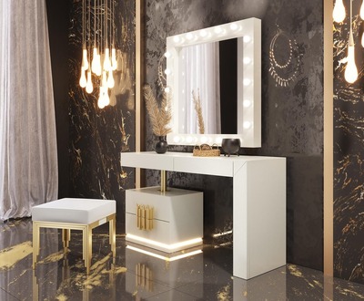 Tocador lacado a juego con espejo con luces camerino