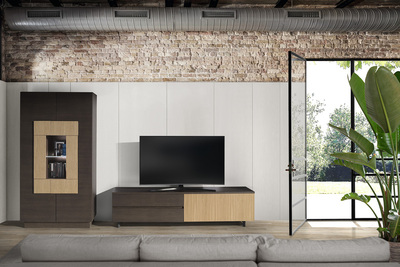 Vitrina + módulo de tv en chapa de roble con varias opciones de medidas 